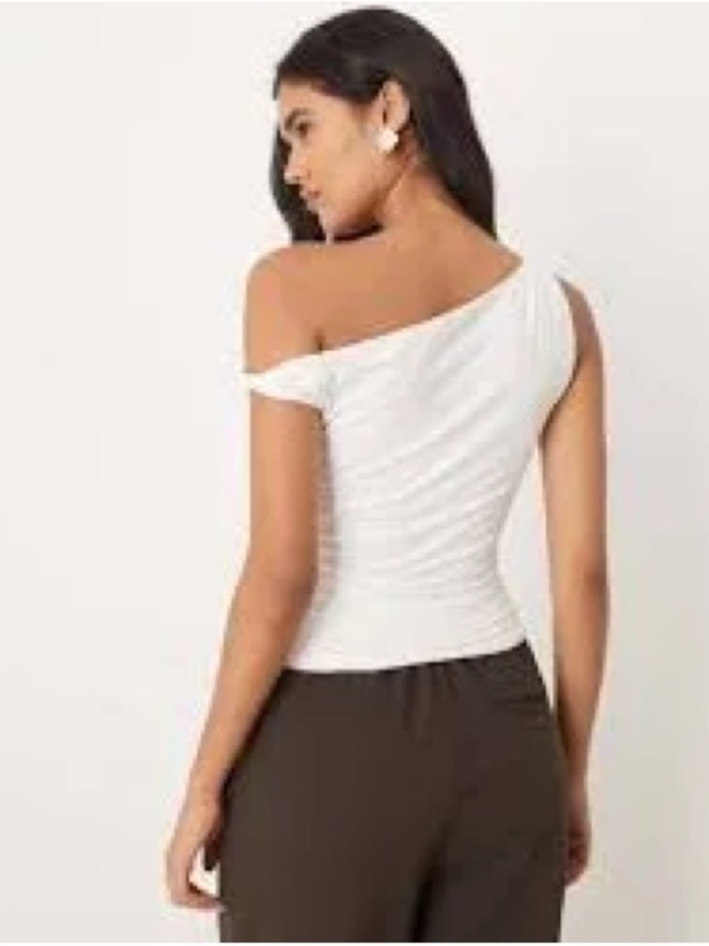 Abercrombie & Fitch White One-Shoulder Ruched Camisole